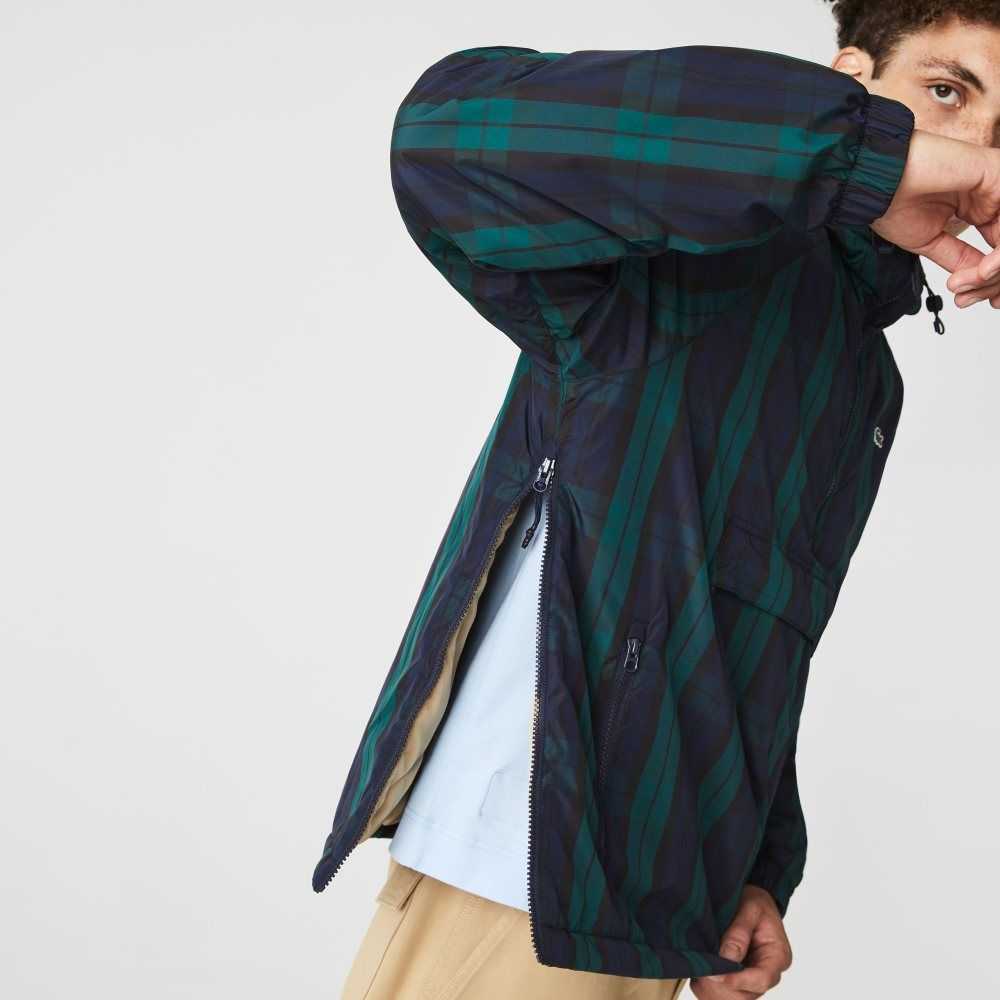 Lacoste Checkered Quilted Pullover Windbreaker Green / Navy Blue / Black | KUF-307829