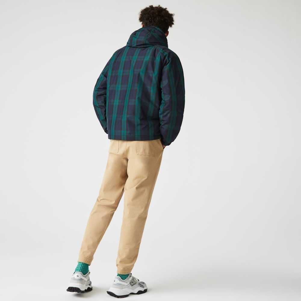 Lacoste Checkered Quilted Pullover Windbreaker Green / Navy Blue / Black | KUF-307829