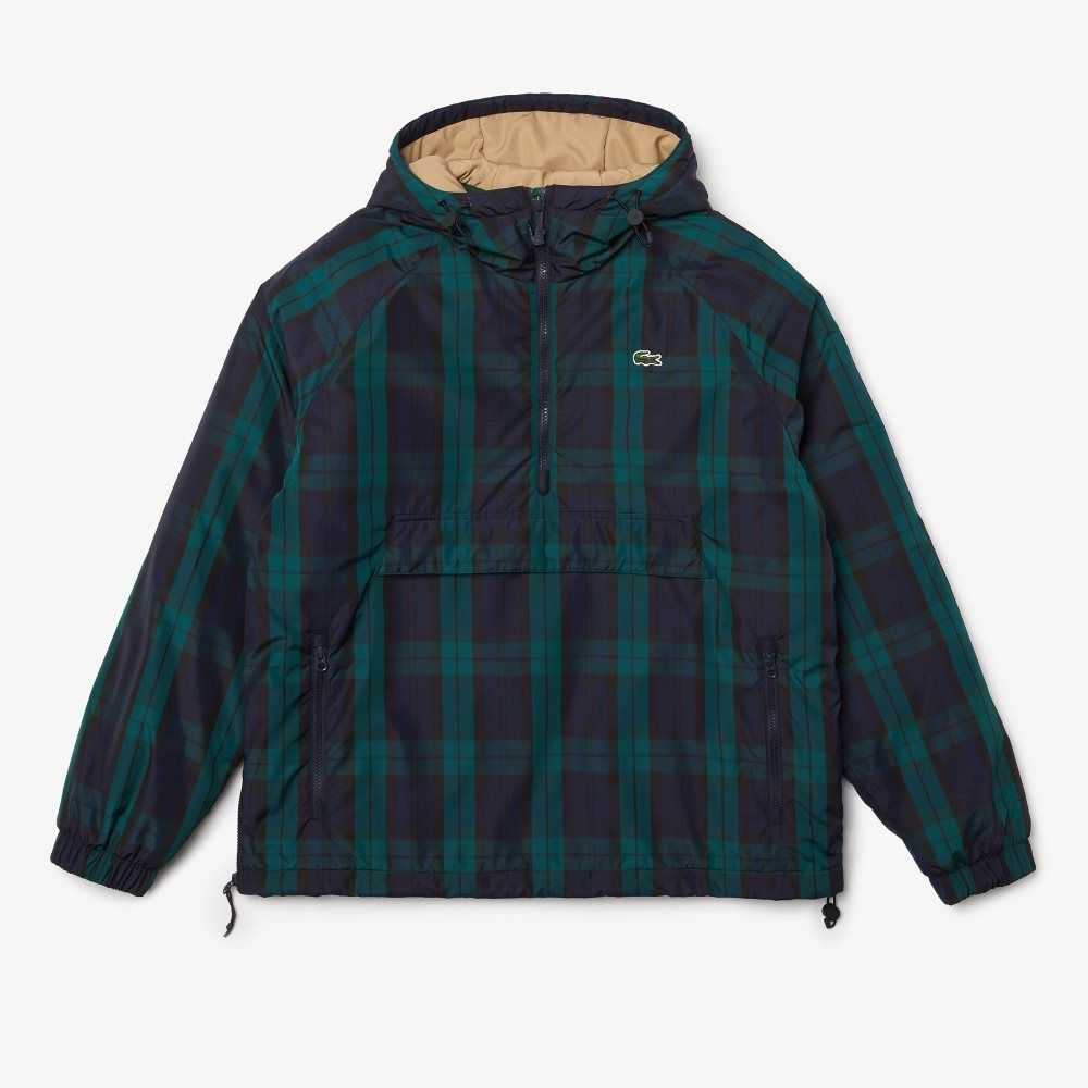 Lacoste Checkered Quilted Pullover Windbreaker Green / Navy Blue / Black | KUF-307829