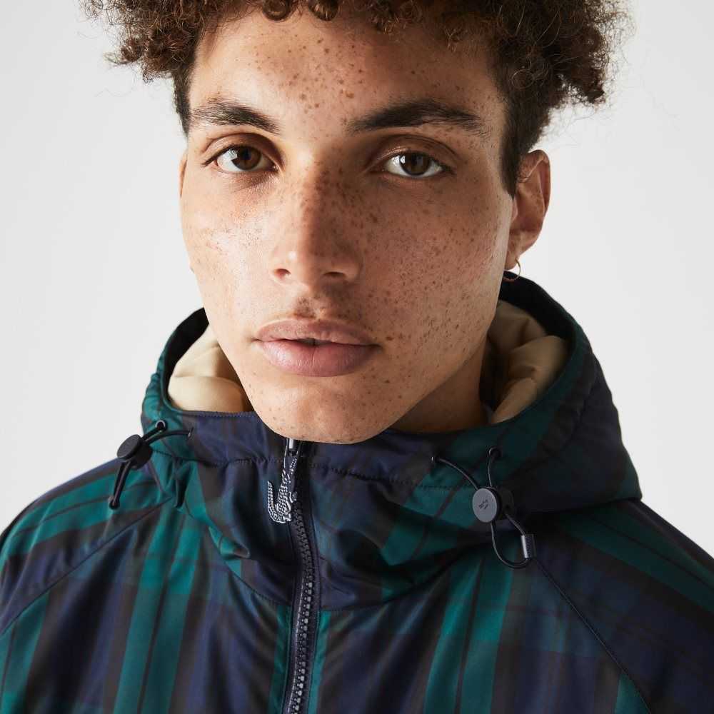 Lacoste Checkered Quilted Pullover Windbreaker Green / Navy Blue / Black | KUF-307829