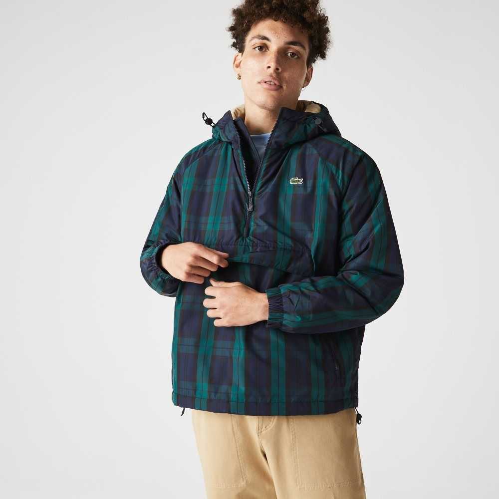 Lacoste Checkered Quilted Pullover Windbreaker Green / Navy Blue / Black | KUF-307829