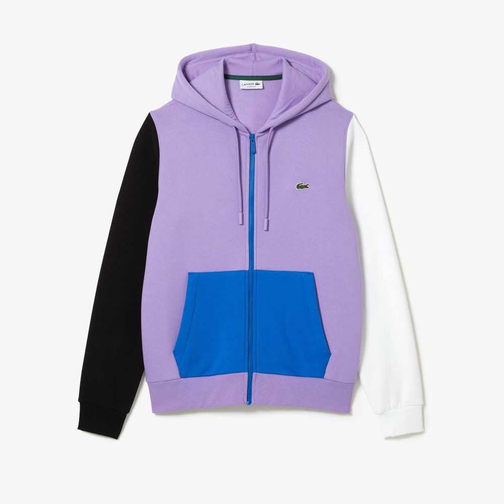 Lacoste Classic Fit Color-Block Hooded Zip Sweatshirt Purple / Black / White / Blue | ECM-137268