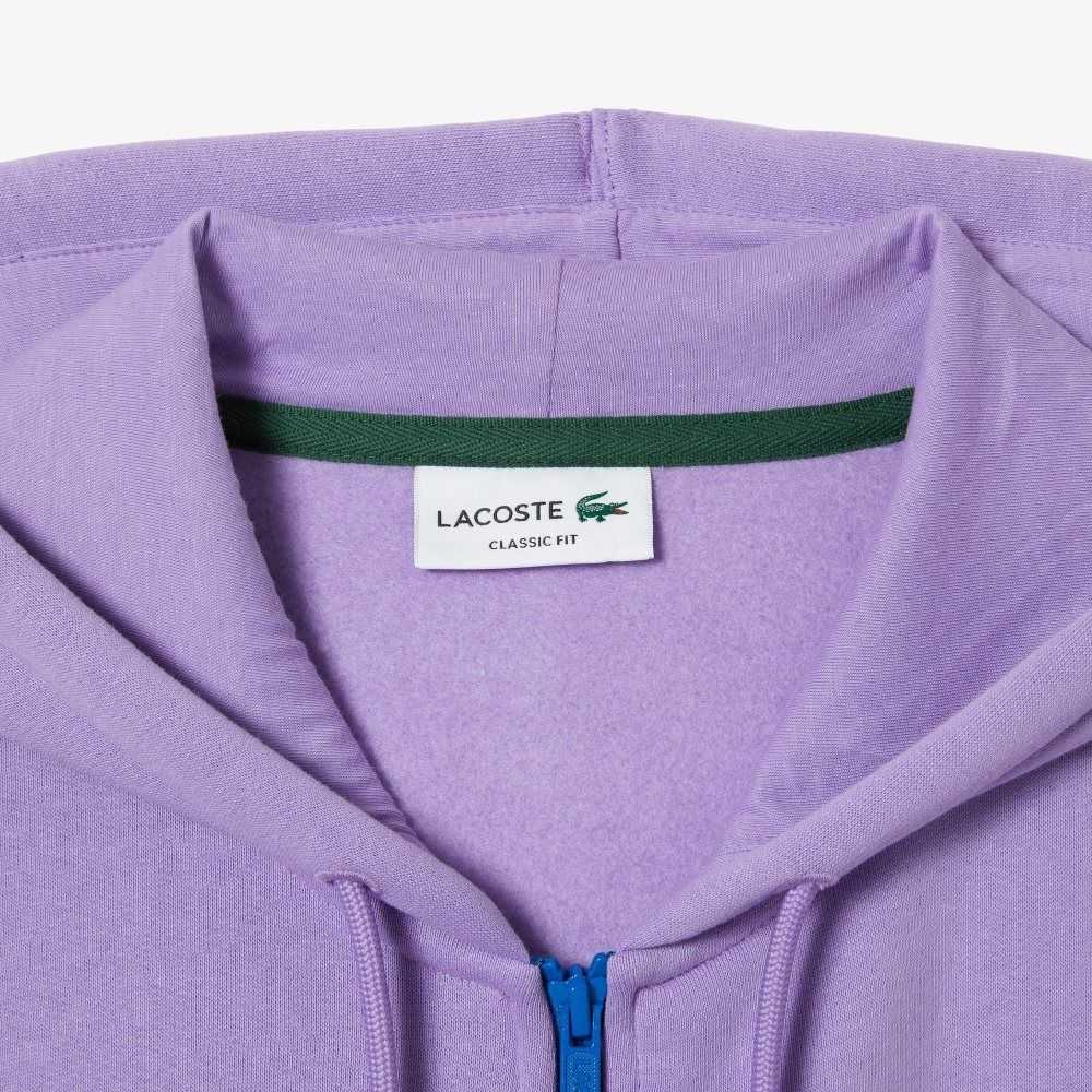 Lacoste Classic Fit Color-Block Hooded Zip Sweatshirt Purple / Black / White / Blue | ECM-137268