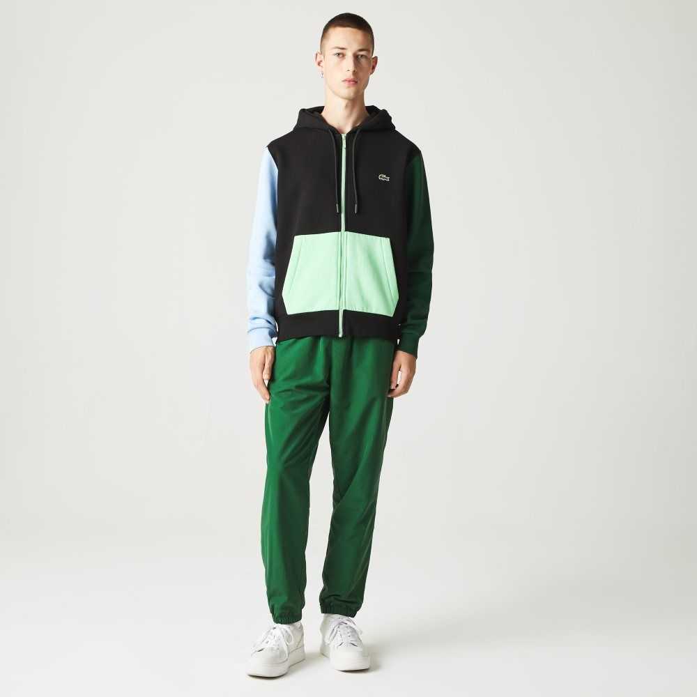 Lacoste Classic Fit Color-Block Hooded Zip Sweatshirt Black / Green / Blue / Light Green | FDM-648091