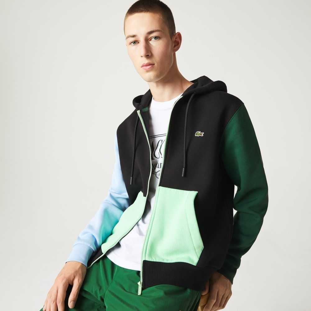 Lacoste Classic Fit Color-Block Hooded Zip Sweatshirt Black / Green / Blue / Light Green | FDM-648091