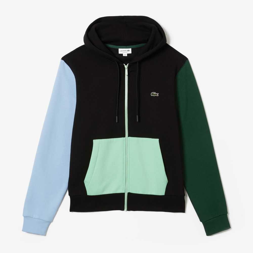 Lacoste Classic Fit Color-Block Hooded Zip Sweatshirt Black / Green / Blue / Light Green | FDM-648091