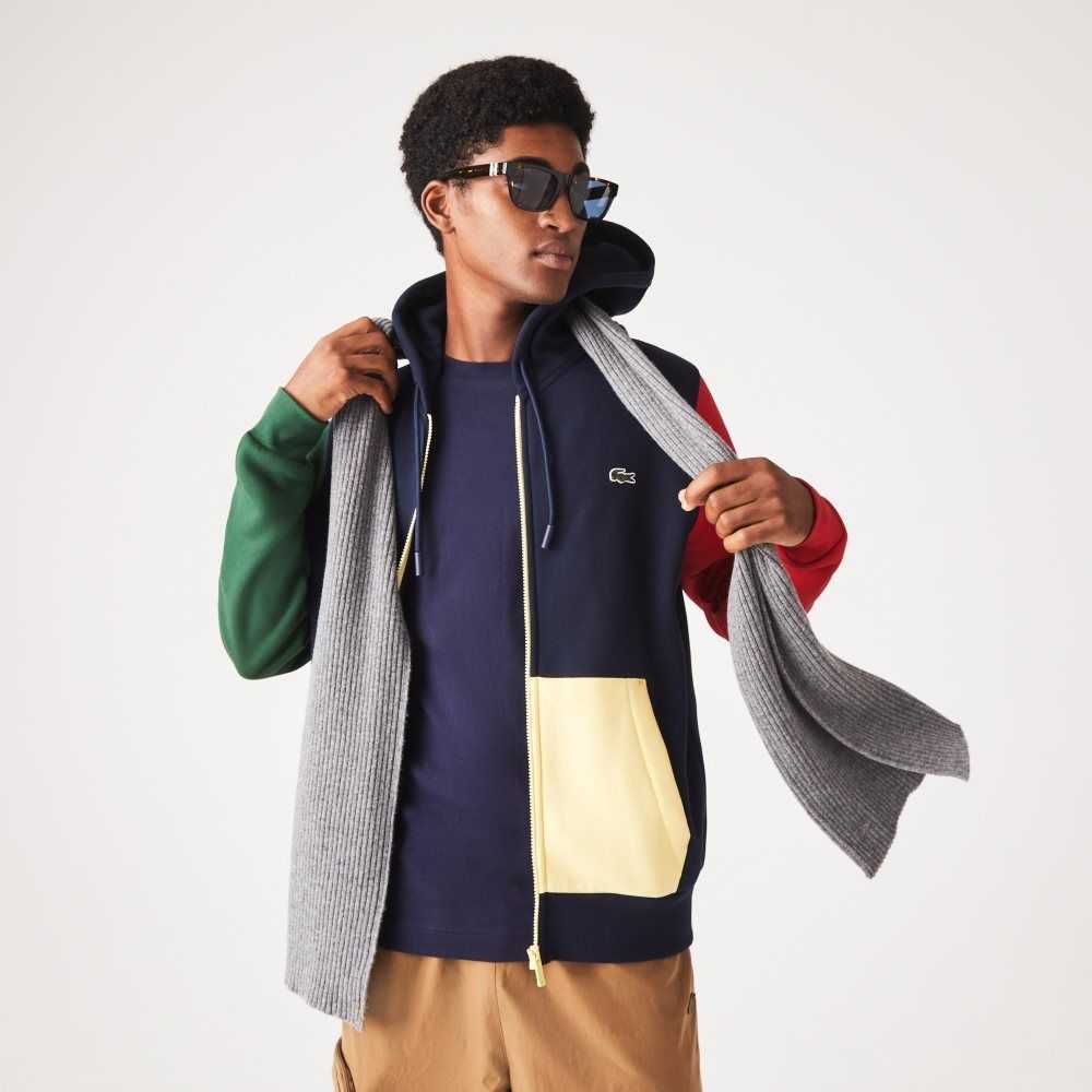 Lacoste Classic Fit Color-Block Hooded Zip Sweatshirt Navy Blue / Green / Red / Yellow | KIT-472135