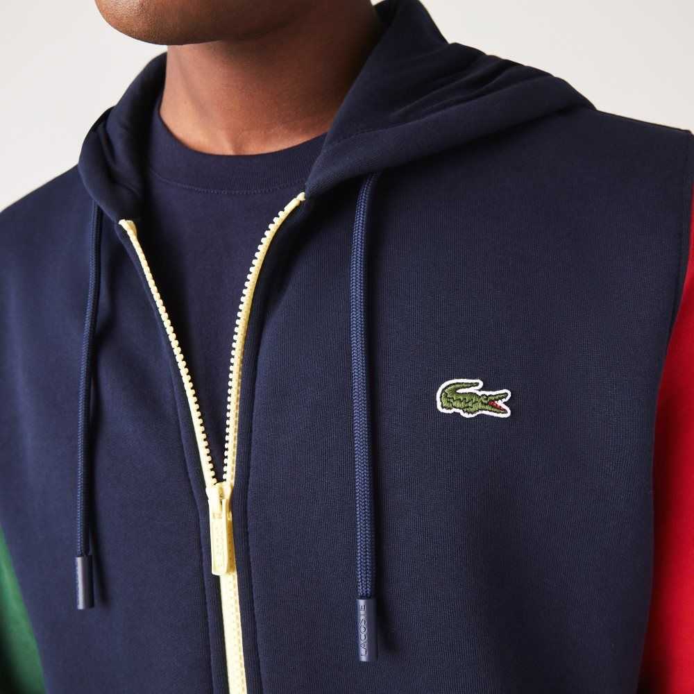 Lacoste Classic Fit Color-Block Hooded Zip Sweatshirt Navy Blue / Green / Red / Yellow | KIT-472135