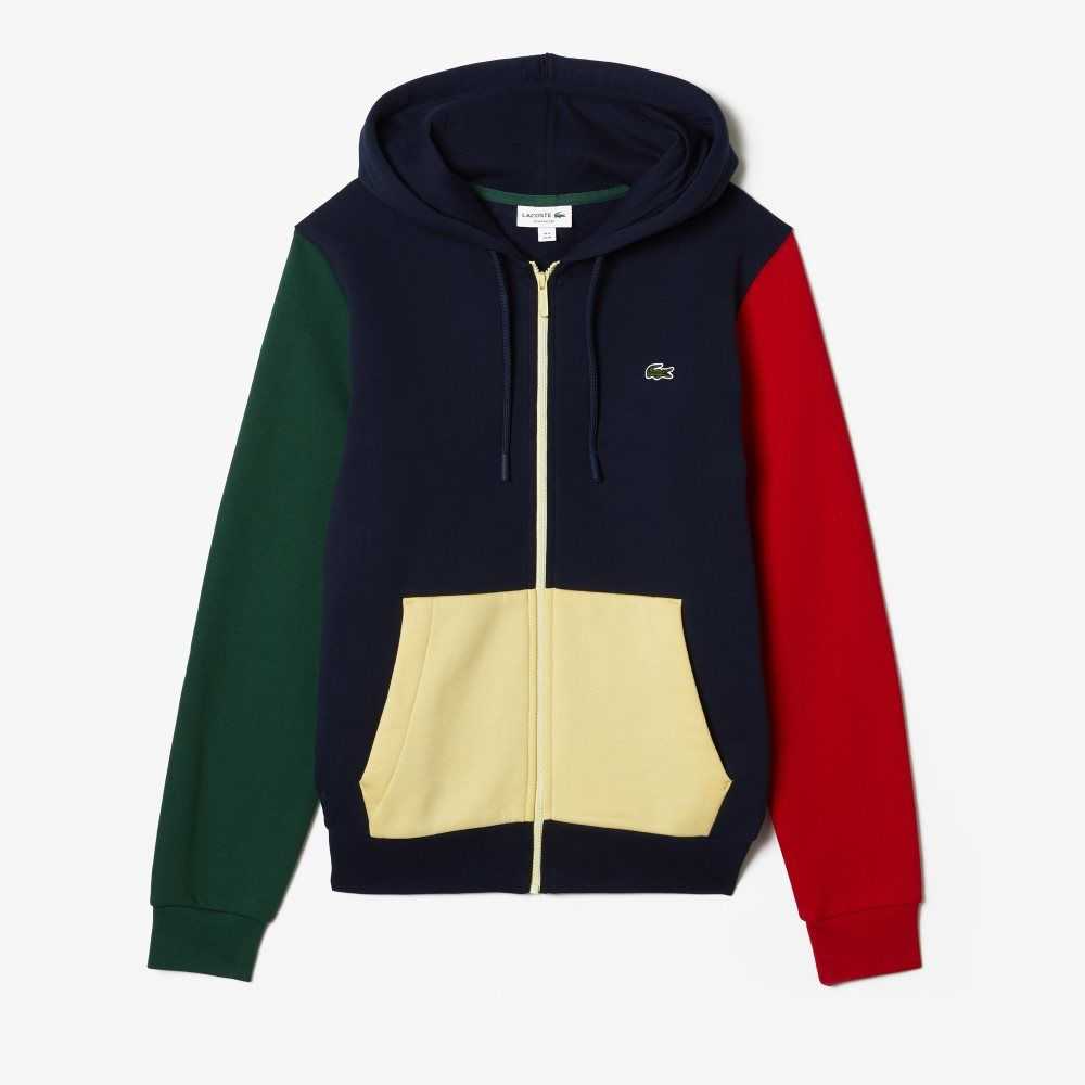 Lacoste Classic Fit Color-Block Hooded Zip Sweatshirt Navy Blue / Green / Red / Yellow | KIT-472135