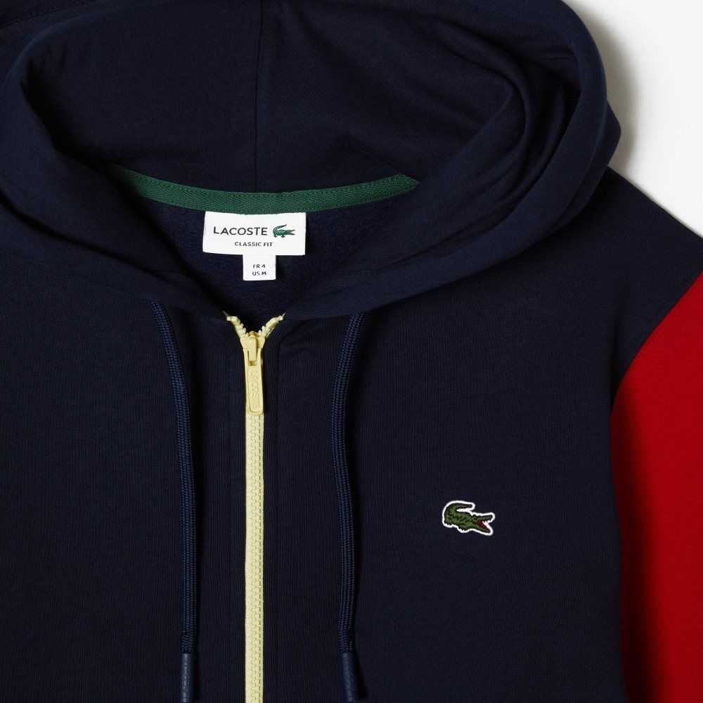 Lacoste Classic Fit Color-Block Hooded Zip Sweatshirt Navy Blue / Green / Red / Yellow | KIT-472135