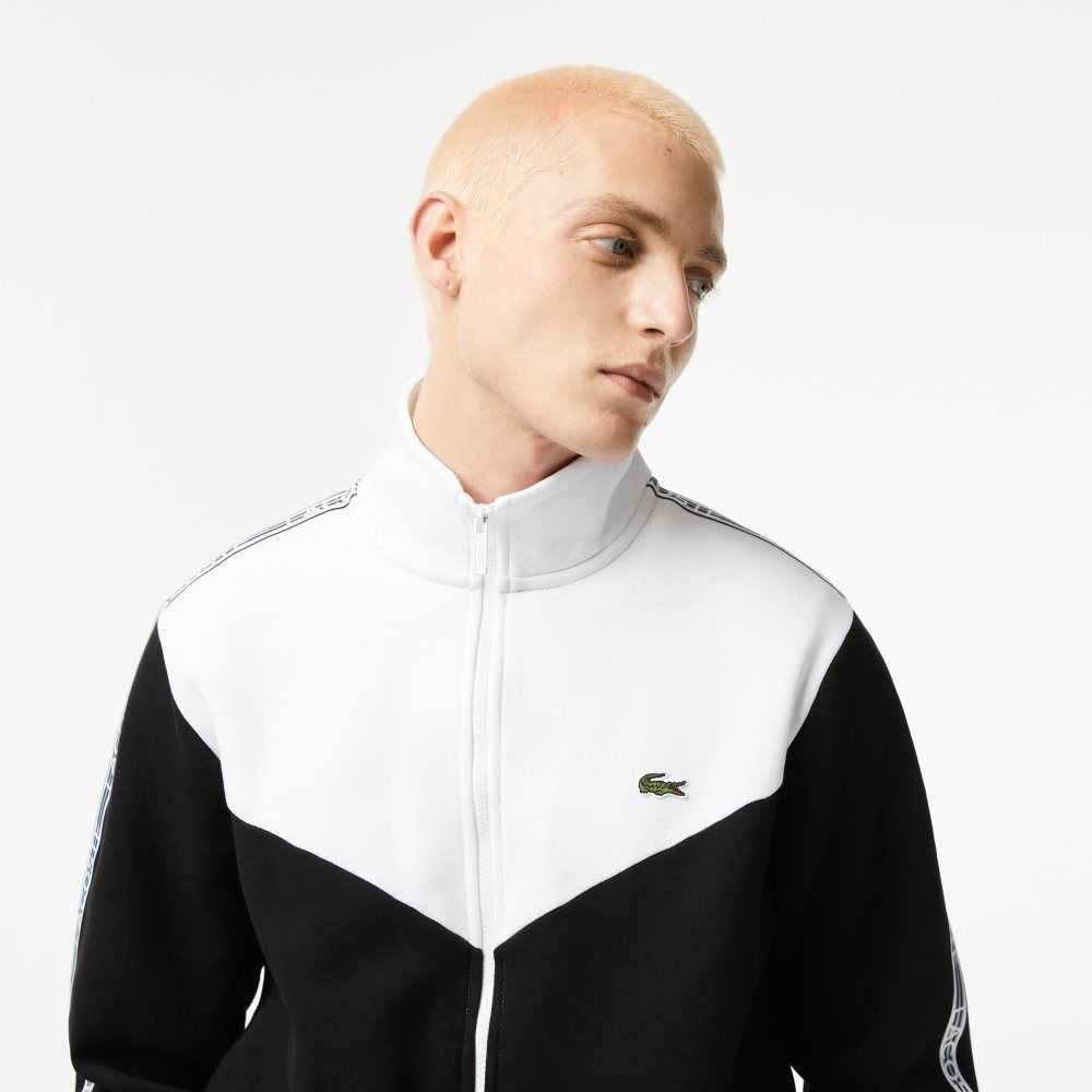 Lacoste Classic Fit Colorblock Zipped Sweatshirt Black / White | KPY-241073