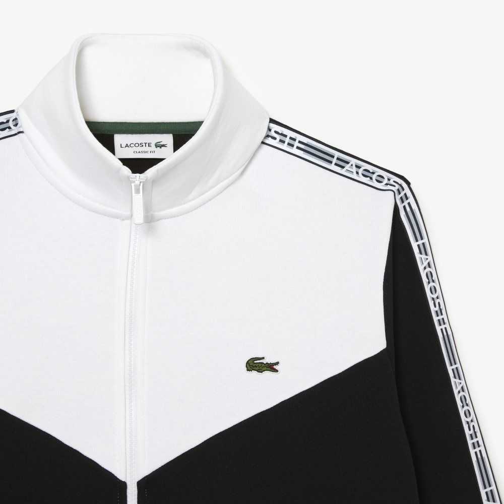 Lacoste Classic Fit Colorblock Zipped Sweatshirt Black / White | KPY-241073