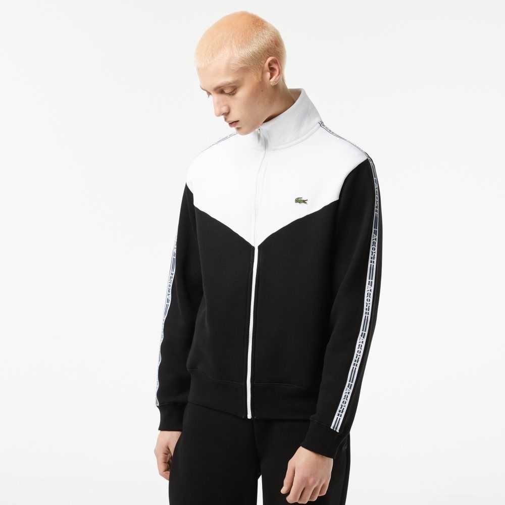 Lacoste Classic Fit Colorblock Zipped Sweatshirt Black / White | KPY-241073