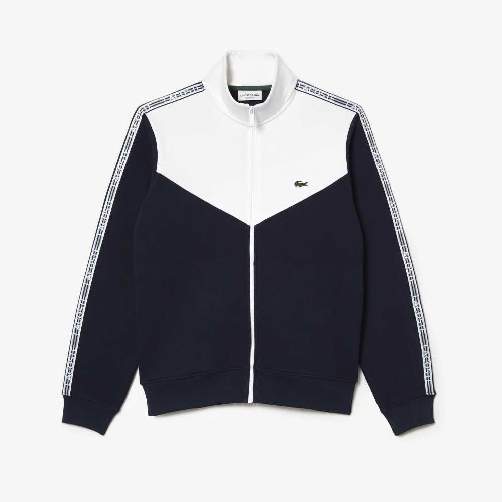 Lacoste Classic Fit Colorblock Zipped Sweatshirt Navy Blue / White | ZJV-937014