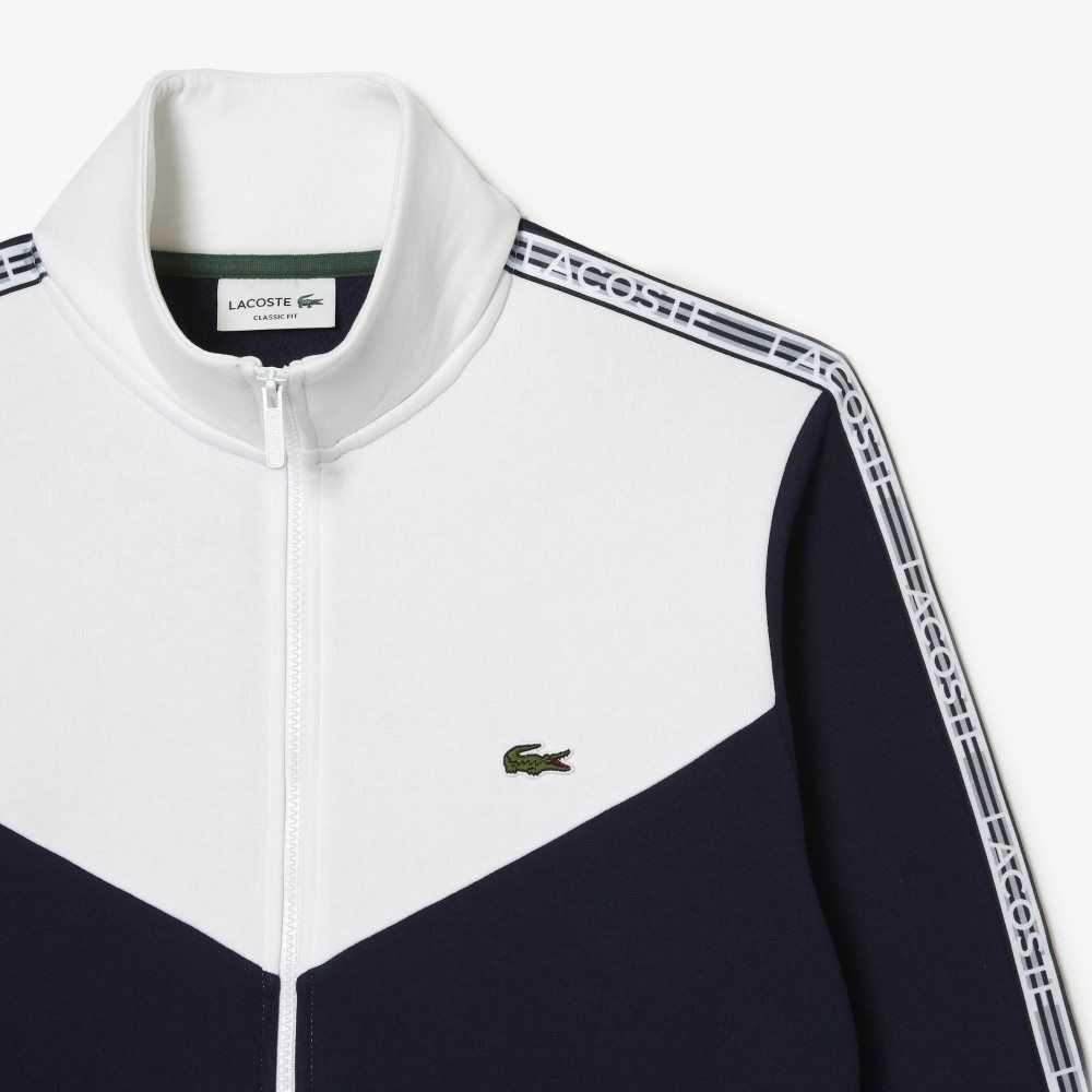 Lacoste Classic Fit Colorblock Zipped Sweatshirt Navy Blue / White | ZJV-937014