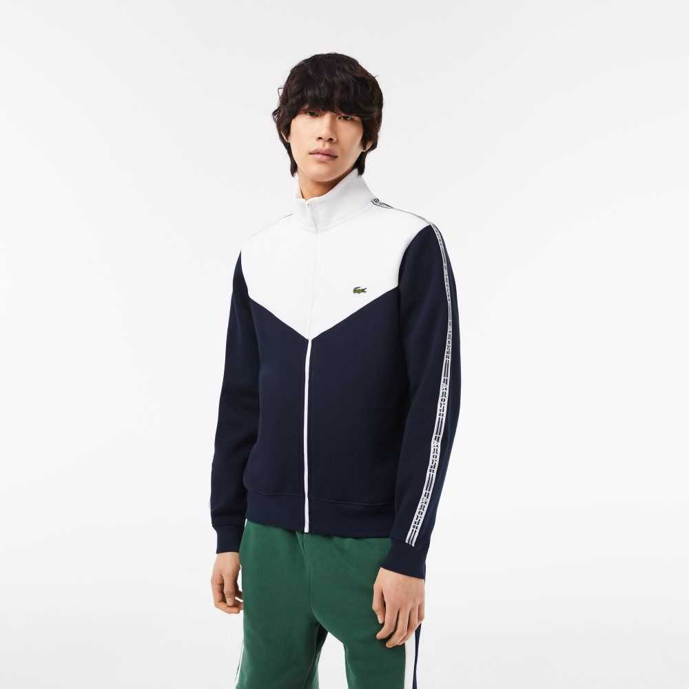 Lacoste Classic Fit Colorblock Zipped Sweatshirt Navy Blue / White | ZJV-937014