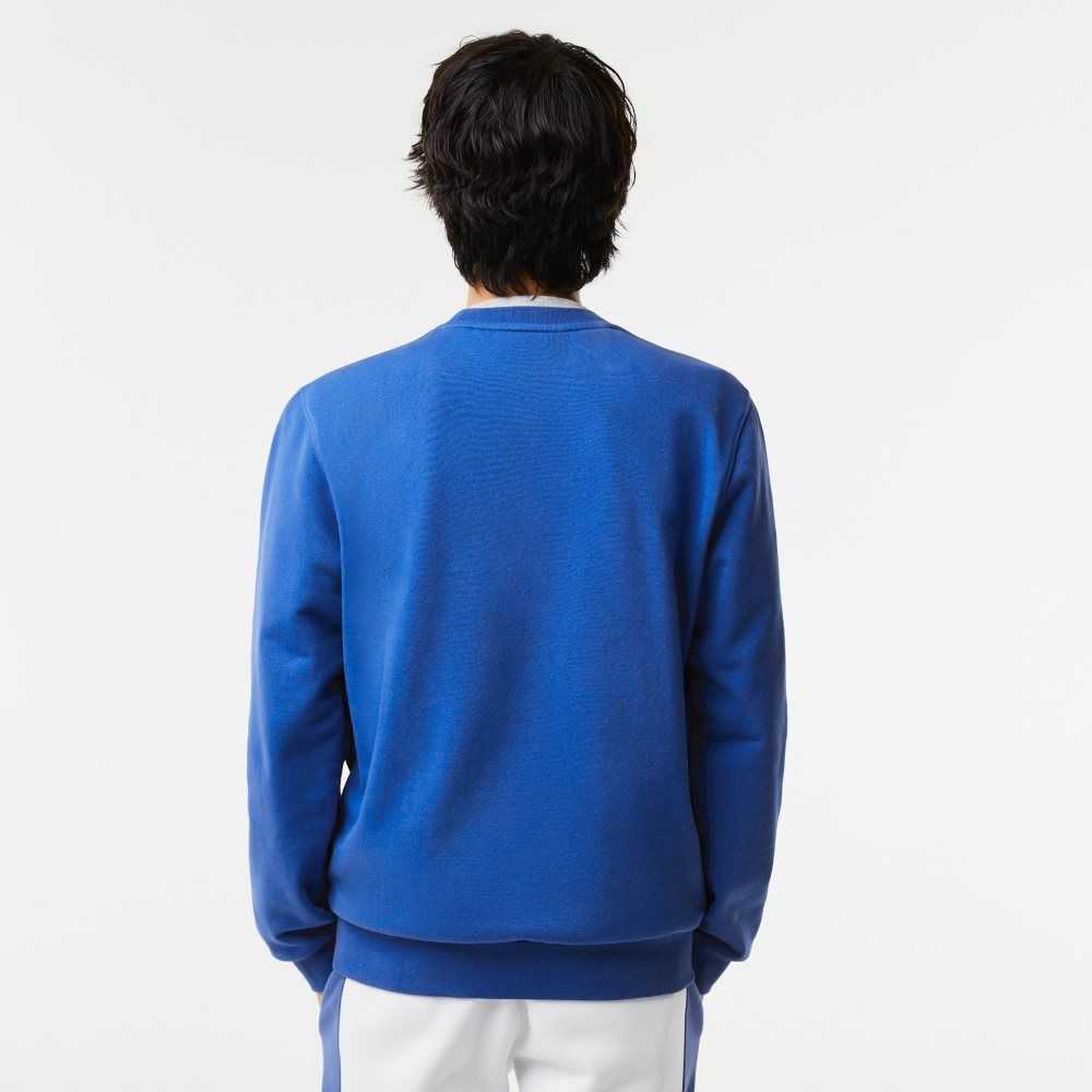 Lacoste Classic Fit Contrast Lettering Cotton Sweatshirt Blue | MUQ-372410