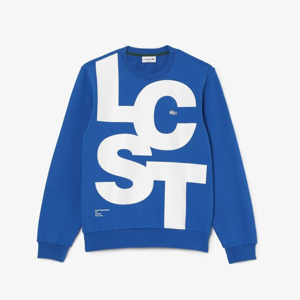 Lacoste Classic Fit Contrast Lettering Cotton Sweatshirt Blue | MUQ-372410