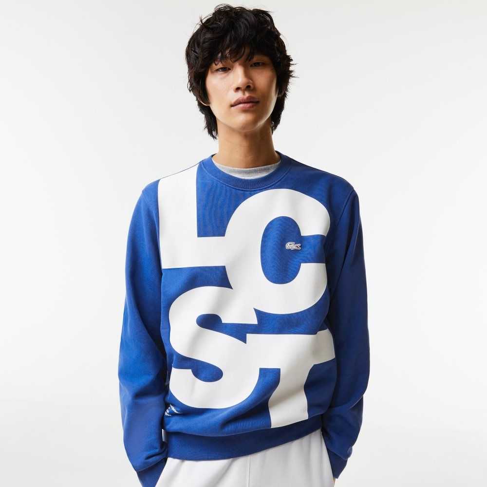 Lacoste Classic Fit Contrast Lettering Cotton Sweatshirt Blue | MUQ-372410