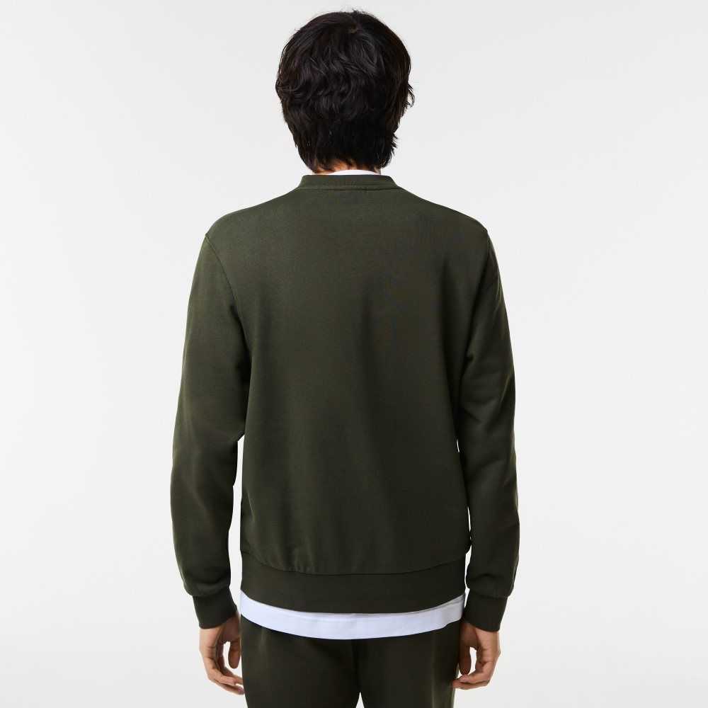 Lacoste Classic Fit Contrast Lettering Cotton Sweatshirt Khaki Green | PMD-275839