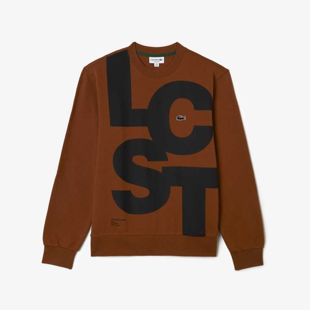 Lacoste Classic Fit Contrast Lettering Cotton Sweatshirt Brown | ZLF-195308