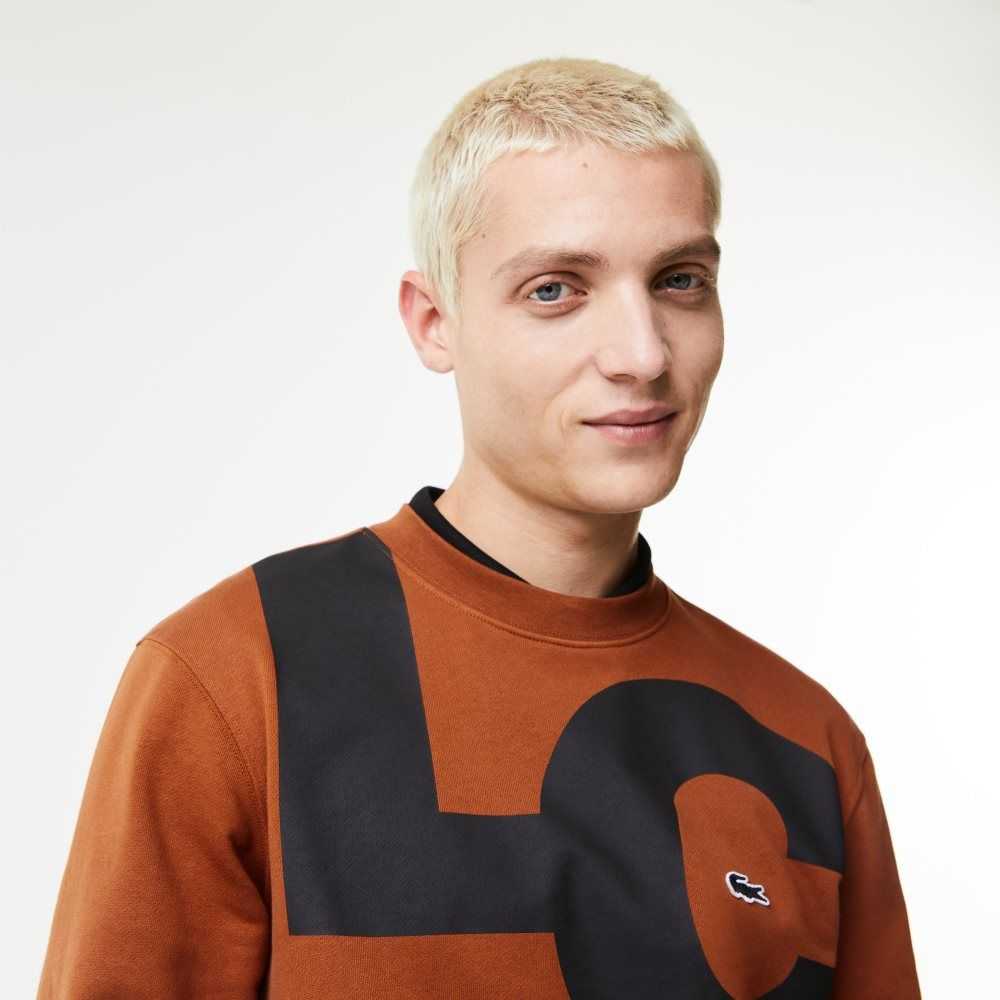 Lacoste Classic Fit Contrast Lettering Cotton Sweatshirt Brown | ZLF-195308