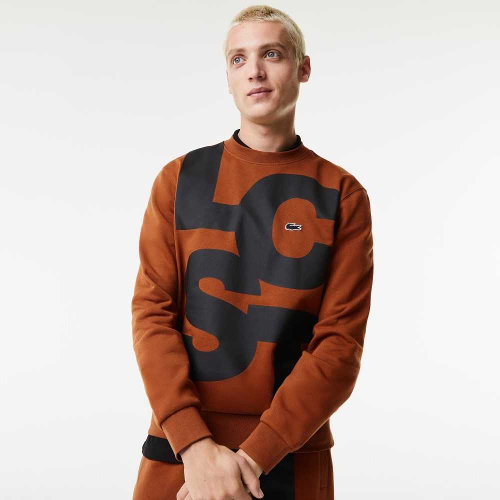 Lacoste Classic Fit Contrast Lettering Cotton Sweatshirt Brown | ZLF-195308