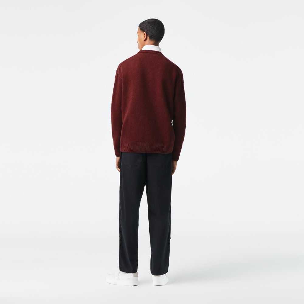 Lacoste Classic Fit Contrast Lettering Wool Sweater Bordeaux / Orange | QAU-342196