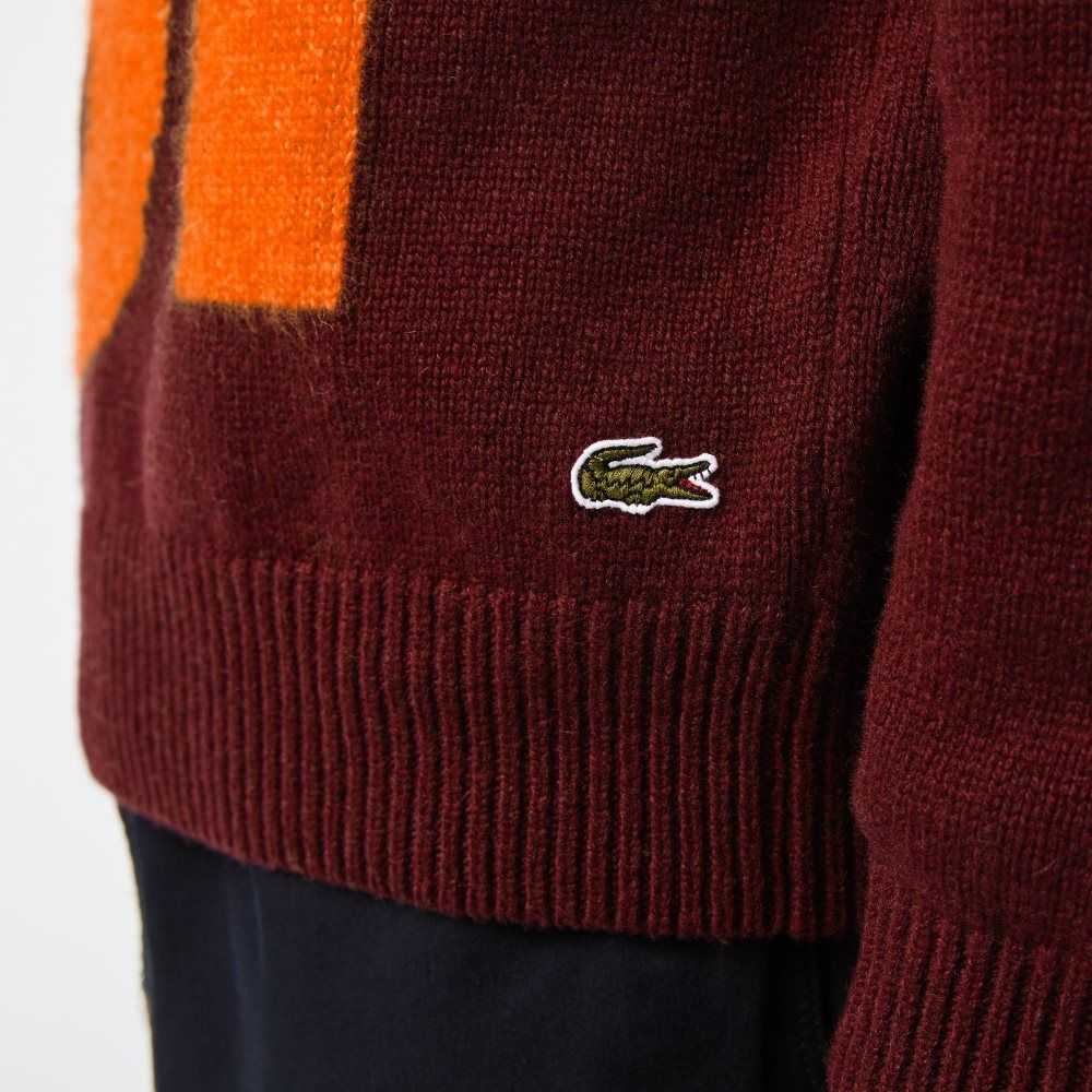 Lacoste Classic Fit Contrast Lettering Wool Sweater Bordeaux / Orange | QAU-342196