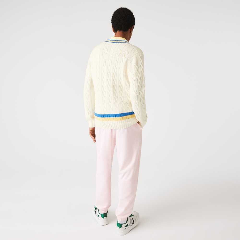 Lacoste Classic Fit Contrast Striped Wool Sweater White / Yellow / Blue | VOH-426108