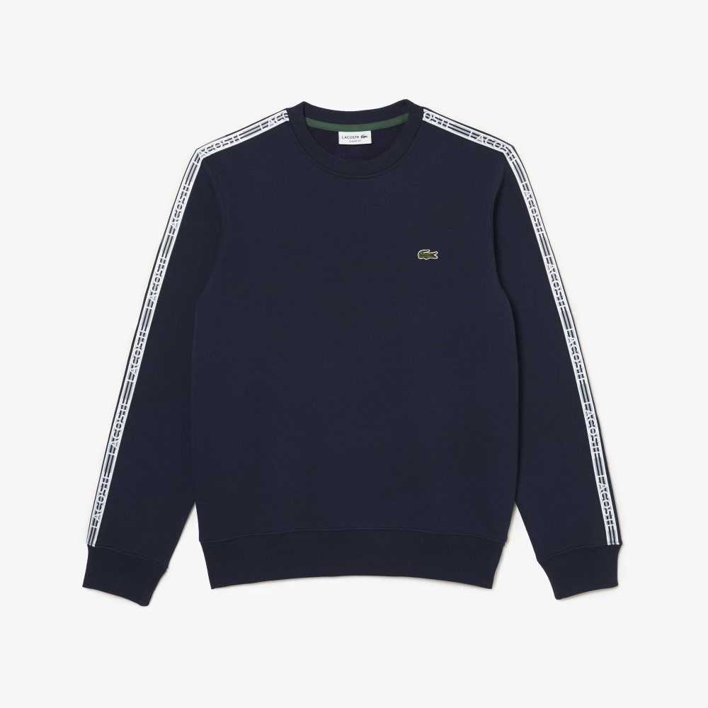 Lacoste Classic Fit Logo Stripe Flannel Sweatshirt Navy Blue | AZD-103569