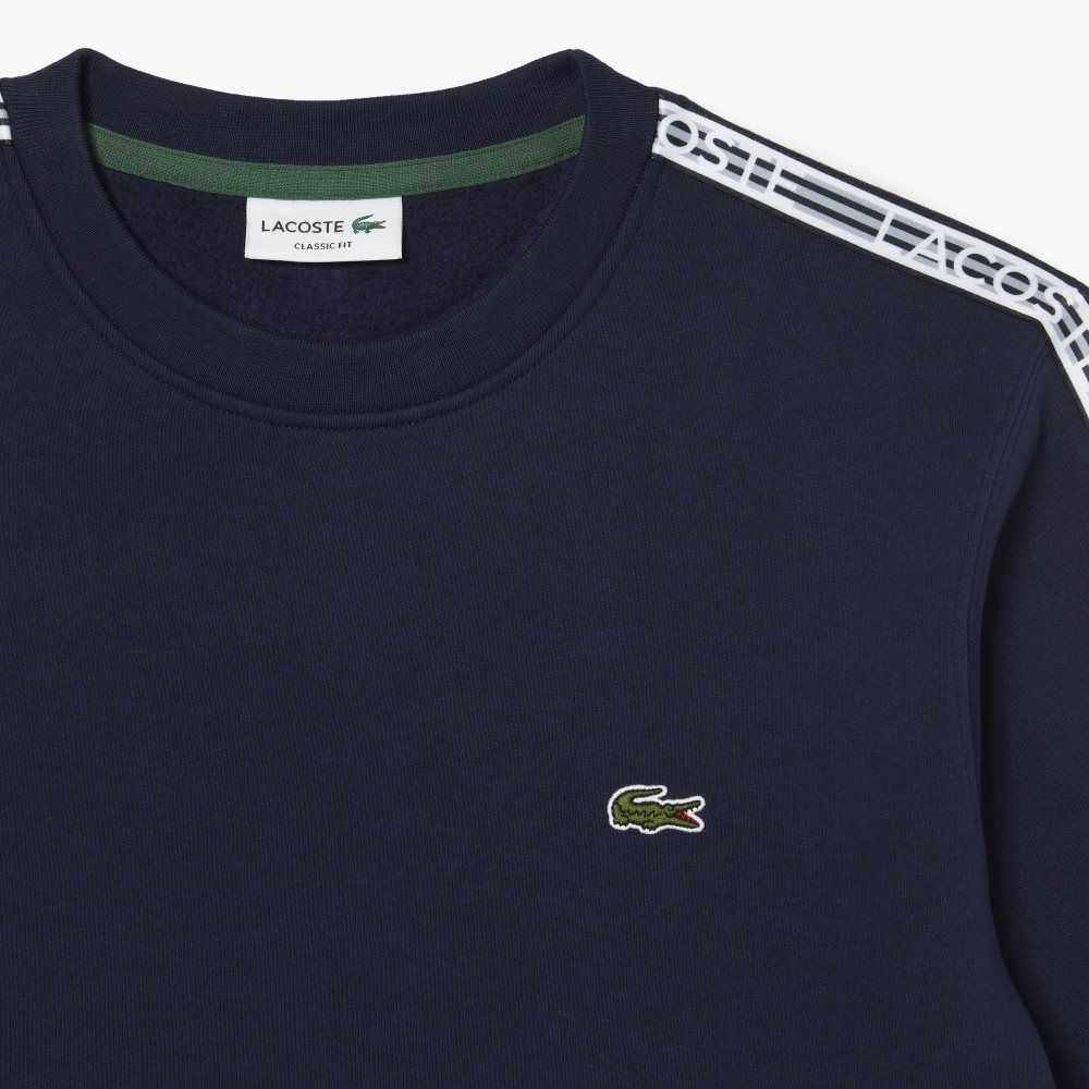 Lacoste Classic Fit Logo Stripe Flannel Sweatshirt Navy Blue | AZD-103569