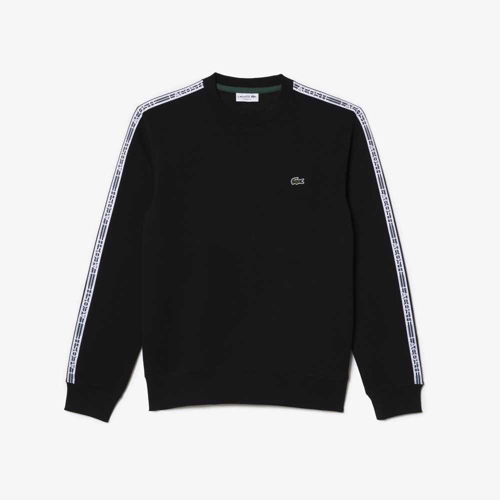 Lacoste Classic Fit Logo Stripe Flannel Sweatshirt Black | GLP-097862