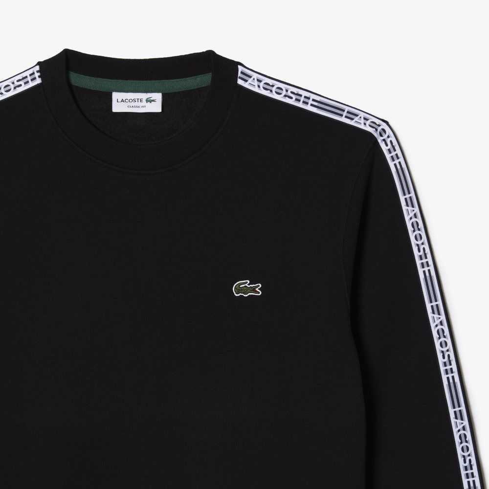 Lacoste Classic Fit Logo Stripe Flannel Sweatshirt Black | GLP-097862