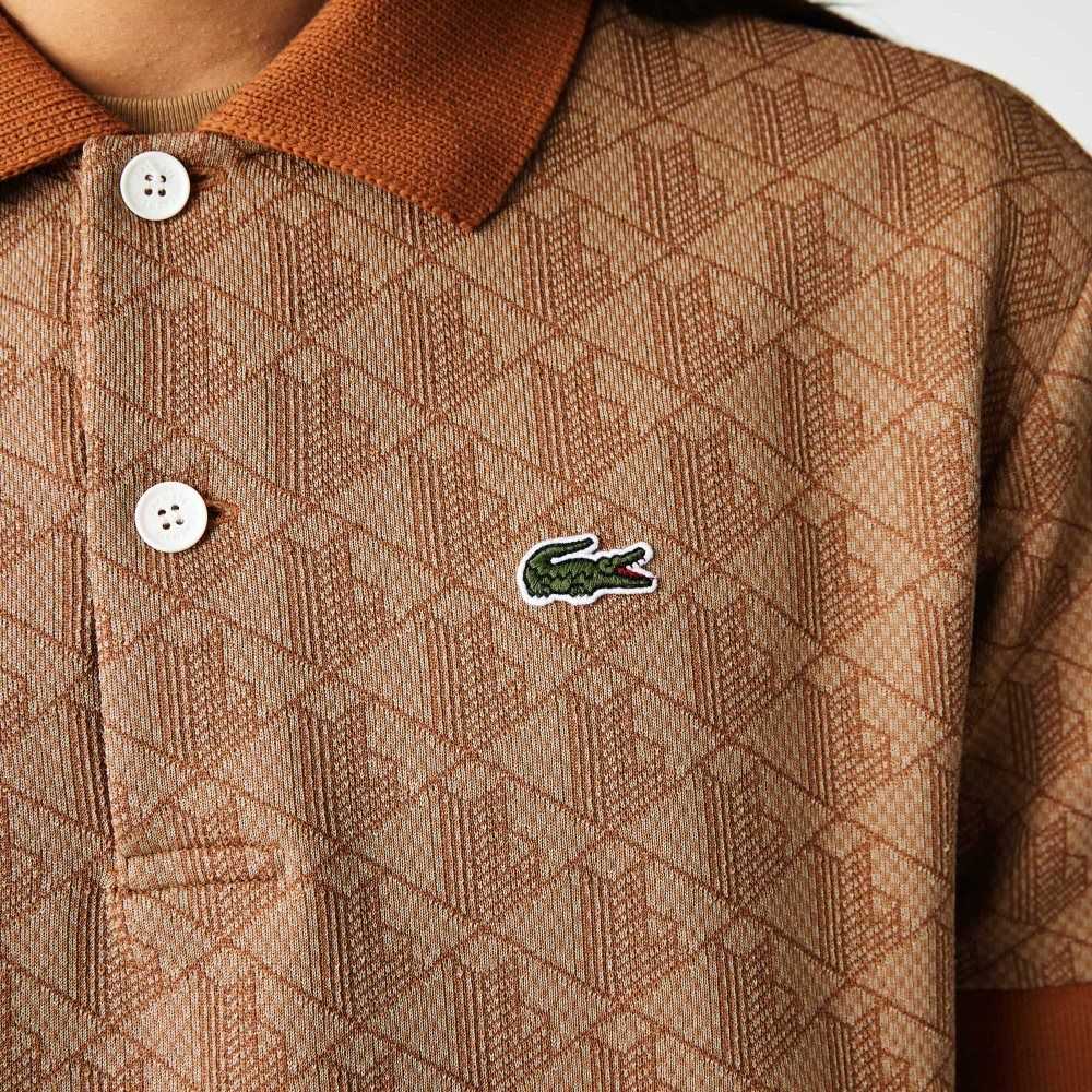 Lacoste Classic Fit Monogram Print Polo Beige / Brown | DWN-918302