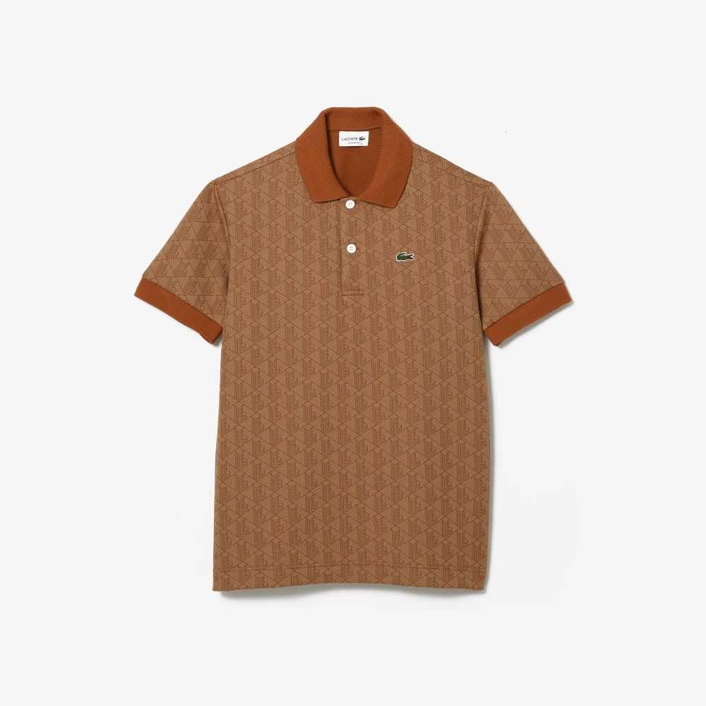 Lacoste Classic Fit Monogram Print Polo Beige / Brown | DWN-918302