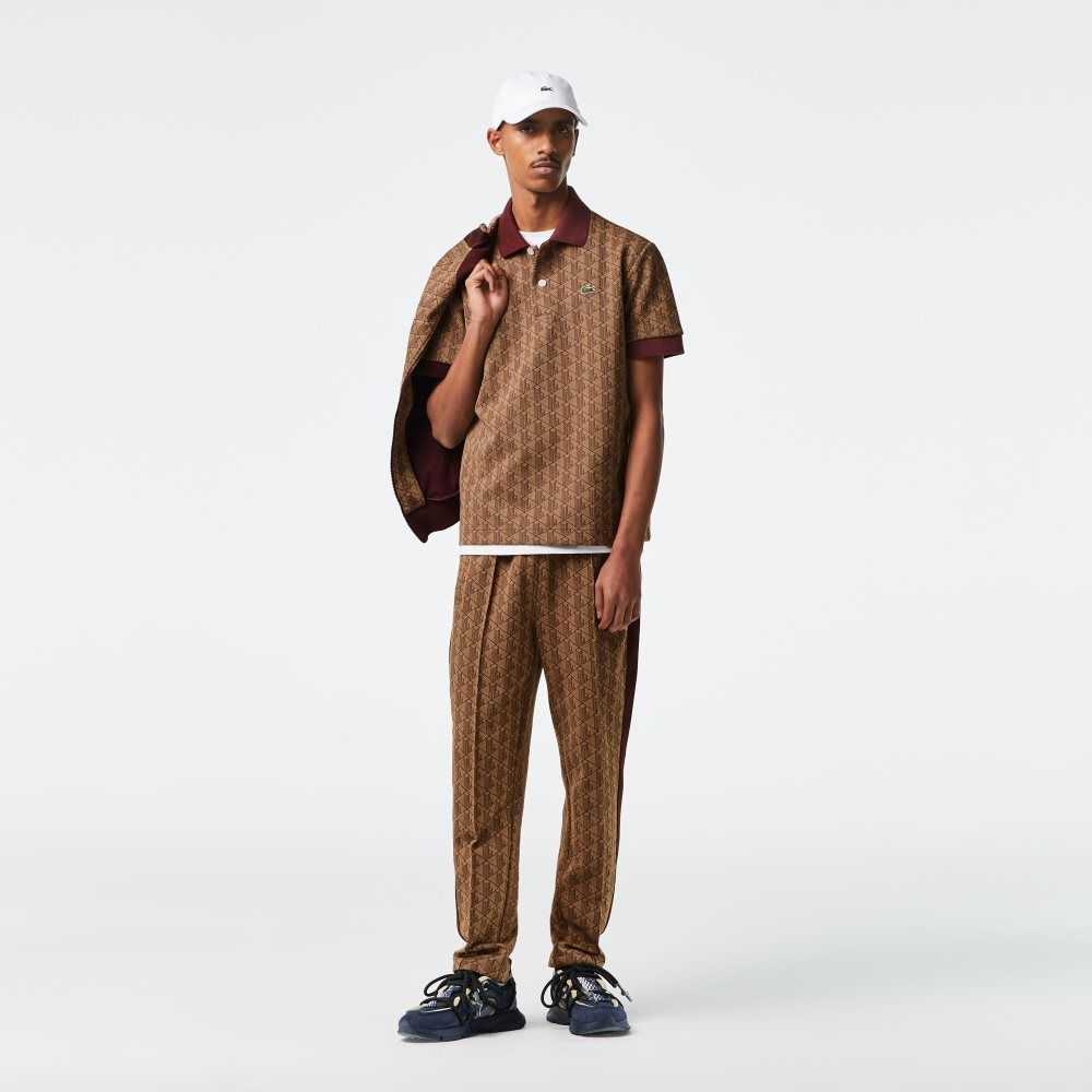 Lacoste Classic Fit Monogram Print Polo Beige / Bordeaux | YBQ-471652