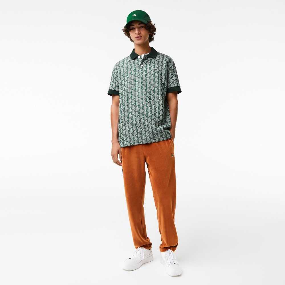 Lacoste Classic Fit Monogram Print Polo Green / Beige | ZLU-091627