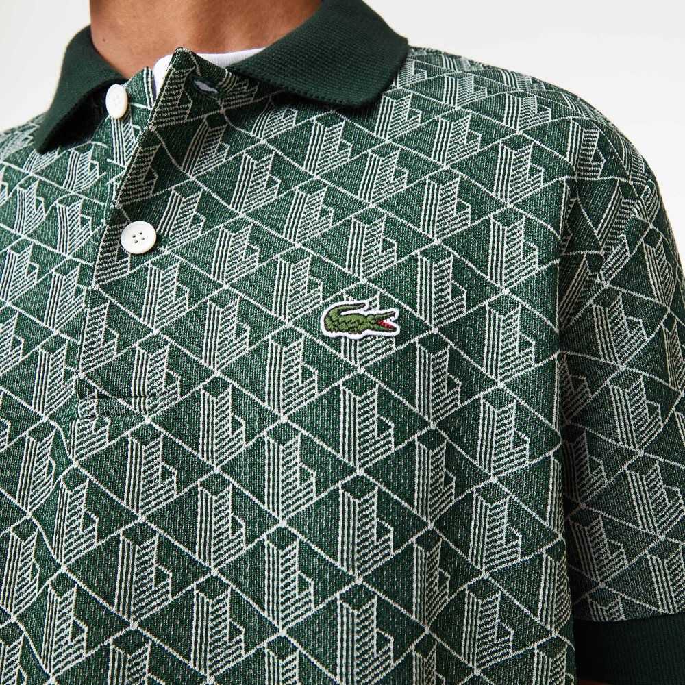 Lacoste Classic Fit Monogram Print Polo Green / Beige | ZLU-091627