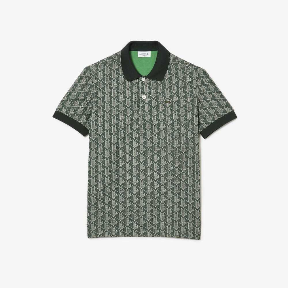 Lacoste Classic Fit Monogram Print Polo Green / Beige | ZLU-091627