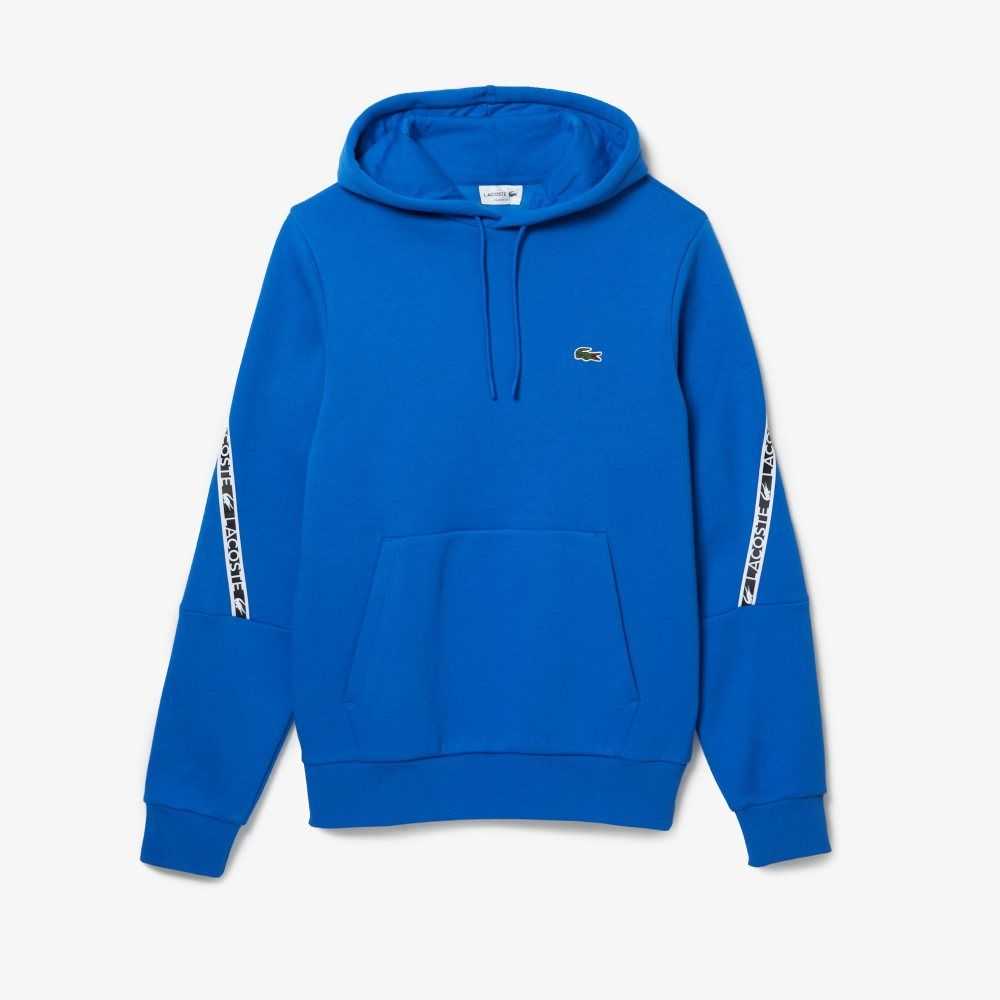 Lacoste Classic Fit Printed Bands Hooded Sweatshirt Blue | UCT-725806