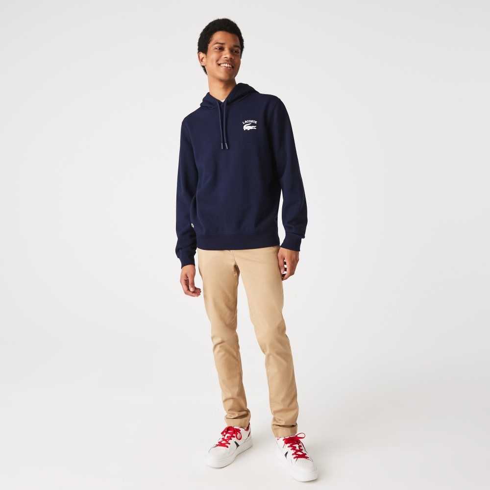 Lacoste Classic Fit Solid Hooded Sweatshirt Navy Blue | VIN-687094