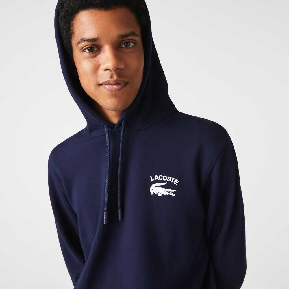 Lacoste Classic Fit Solid Hooded Sweatshirt Navy Blue | VIN-687094