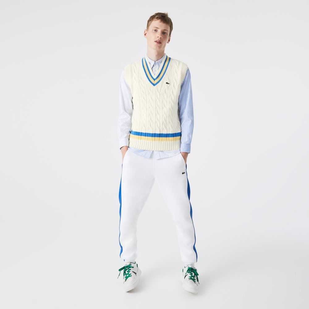 Lacoste Classic Fit Wool Sweater Vest White / Yellow / Blue | XYR-368157