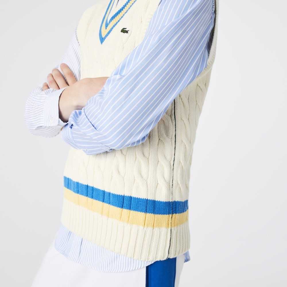 Lacoste Classic Fit Wool Sweater Vest White / Yellow / Blue | XYR-368157