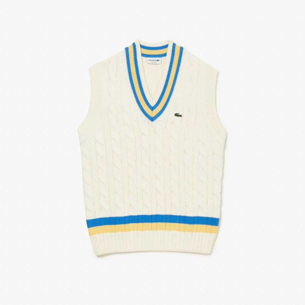 Lacoste Classic Fit Wool Sweater Vest White / Yellow / Blue | XYR-368157