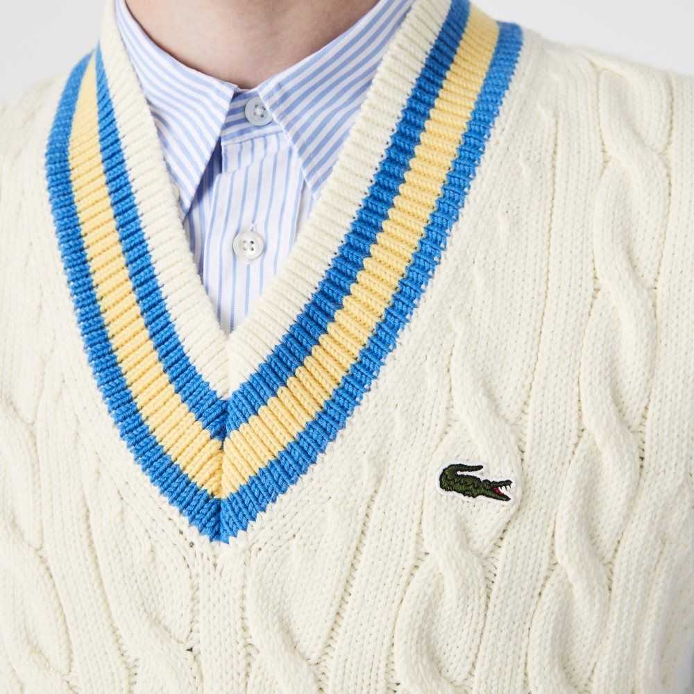 Lacoste Classic Fit Wool Sweater Vest White / Yellow / Blue | XYR-368157