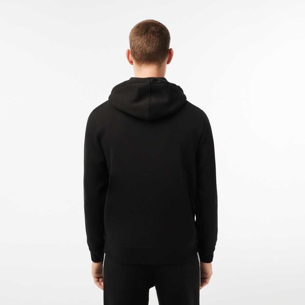 Lacoste Classic Fit Zipped Hoodie with Brand Stripes Black | FBS-647318