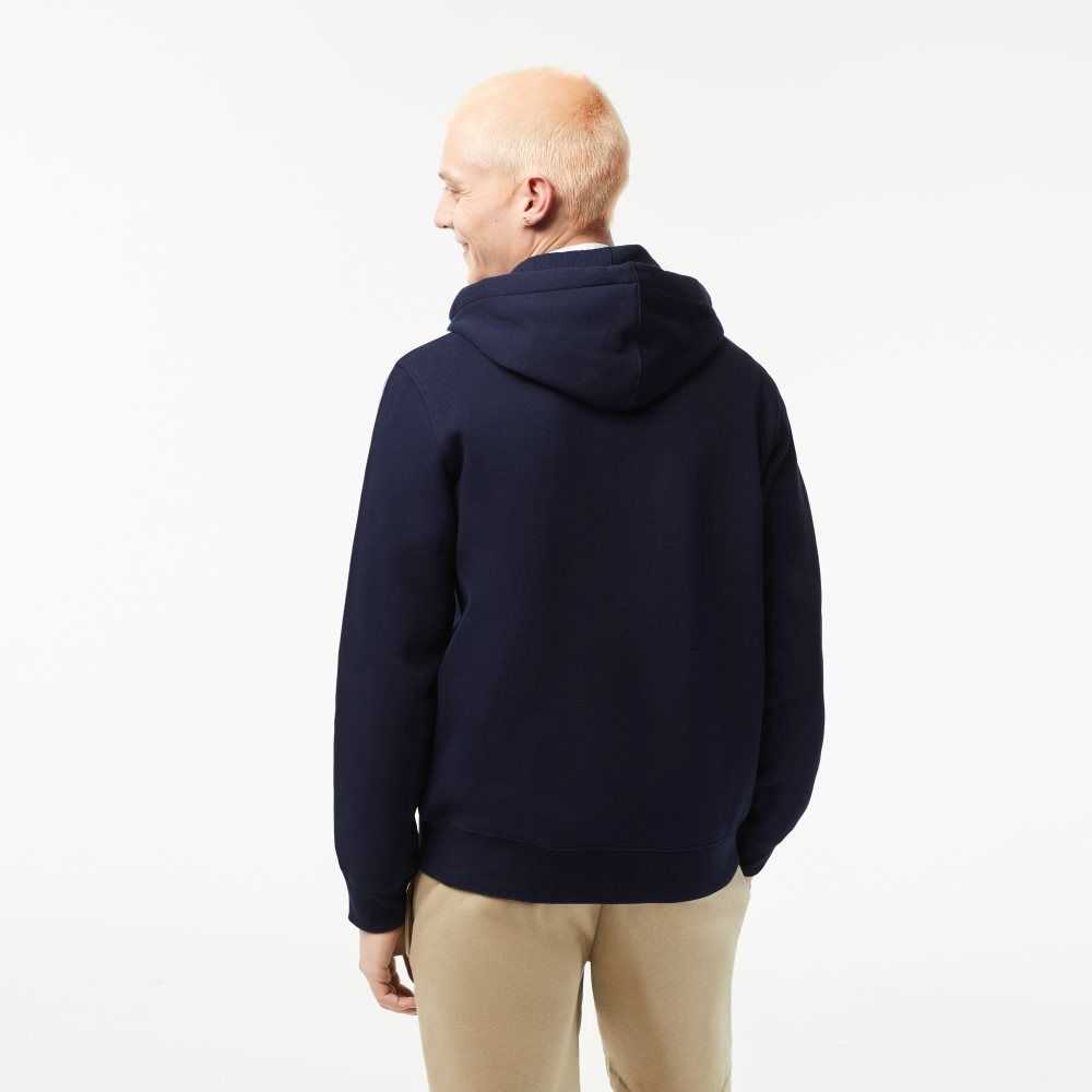 Lacoste Classic Fit Zipped Hoodie with Brand Stripes Navy Blue | PQM-940183