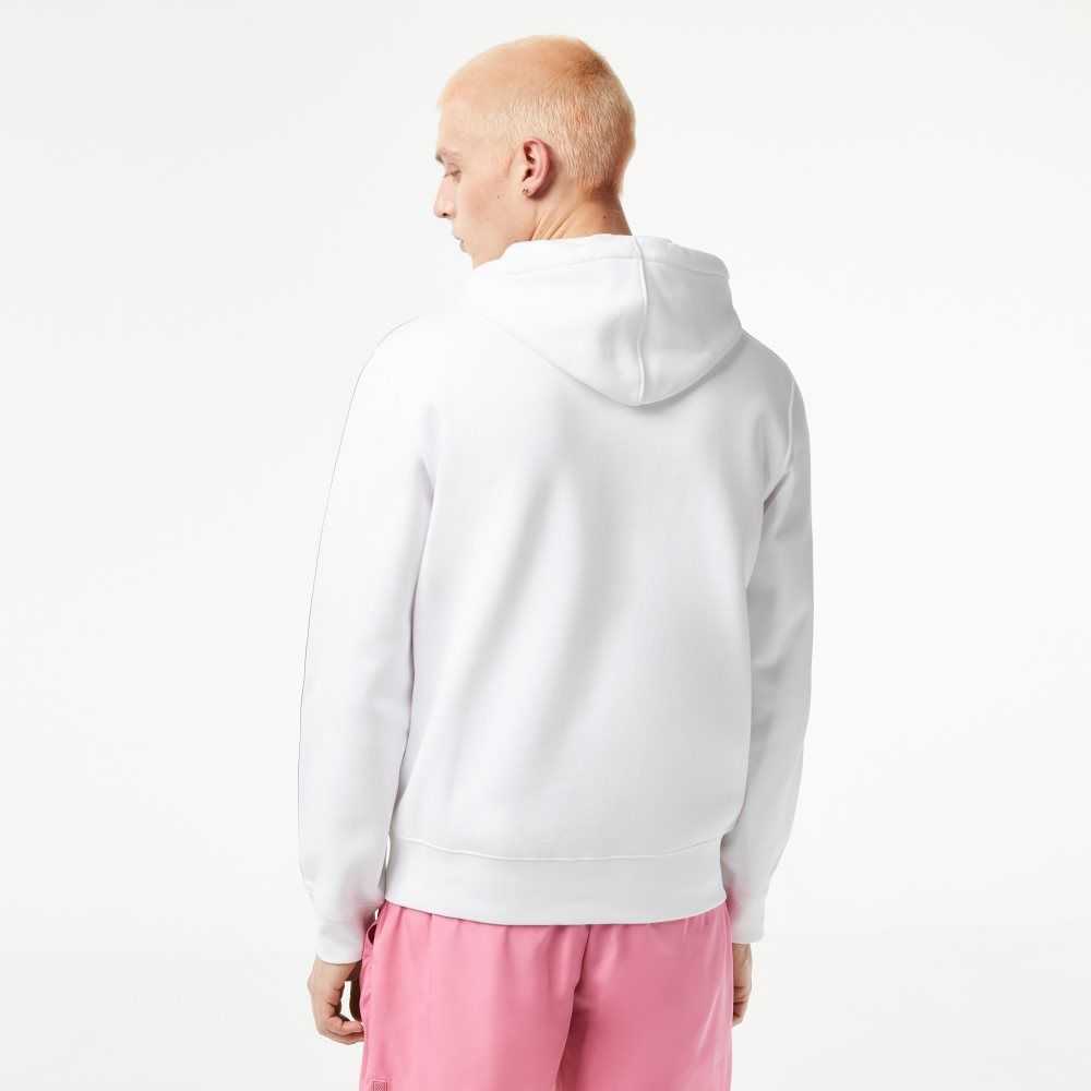 Lacoste Classic Fit Zipped Hoodie with Brand Stripes White | TPG-089623